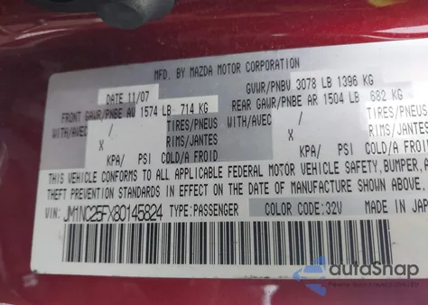 2008 Mazda Mx-5 Grand Touring z USA, uszkodzony, nr VIN JM1NC25FX80145824